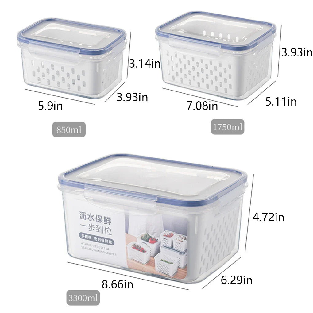 3pcs Storage Box With Drain