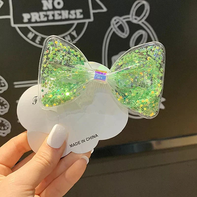 Bow Style soft hair clips with glittering stars