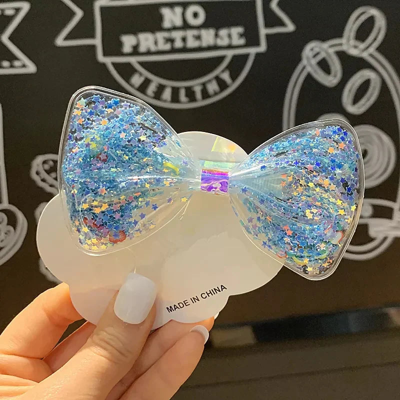 Bow Style soft hair clips with glittering stars