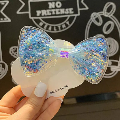 Bow Style soft hair clips with glittering stars