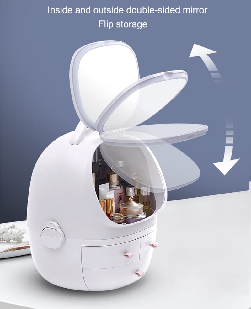 Portable Cosmetic Organizer With led light Mirror