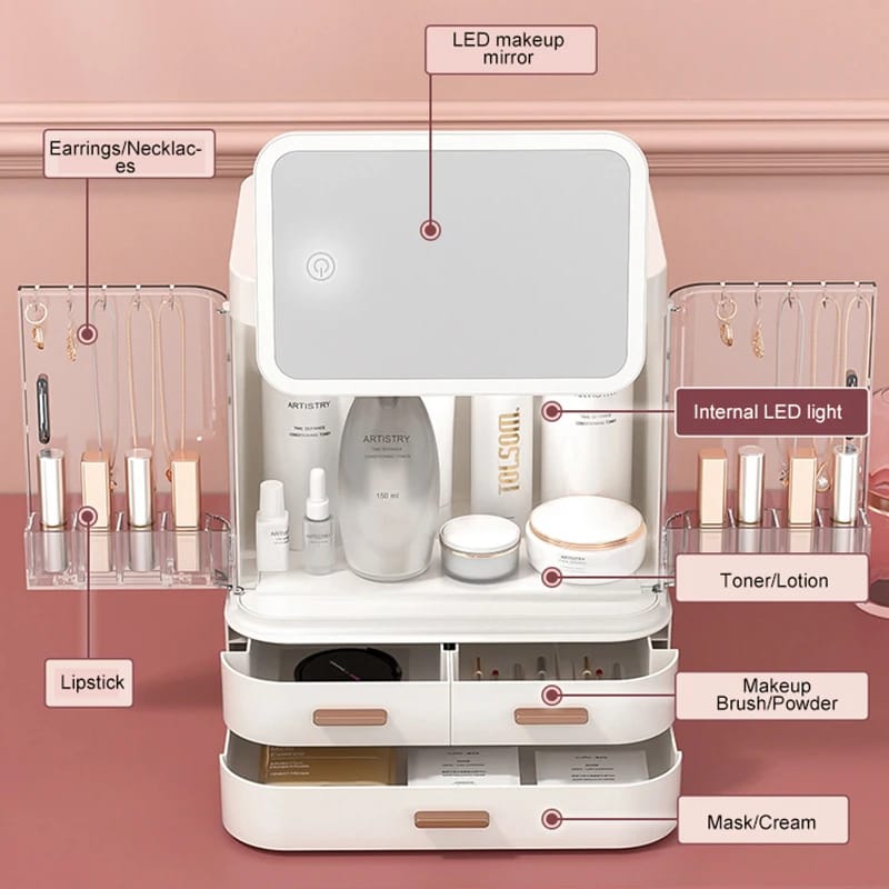 Classy Cosmetic Organizer With Mirror (Without LED)