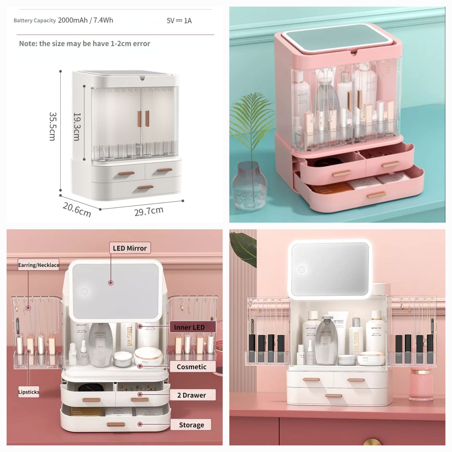Classy Cosmetic Organizer With Mirror (Without LED)