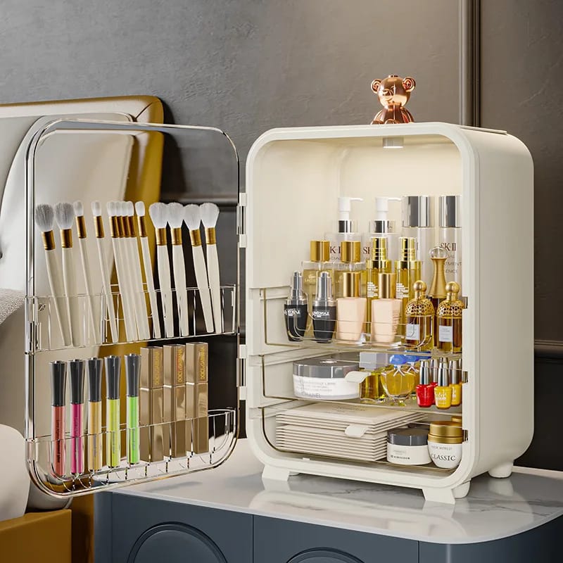 Clear View Cosmetic Organizer With Mirror & LED