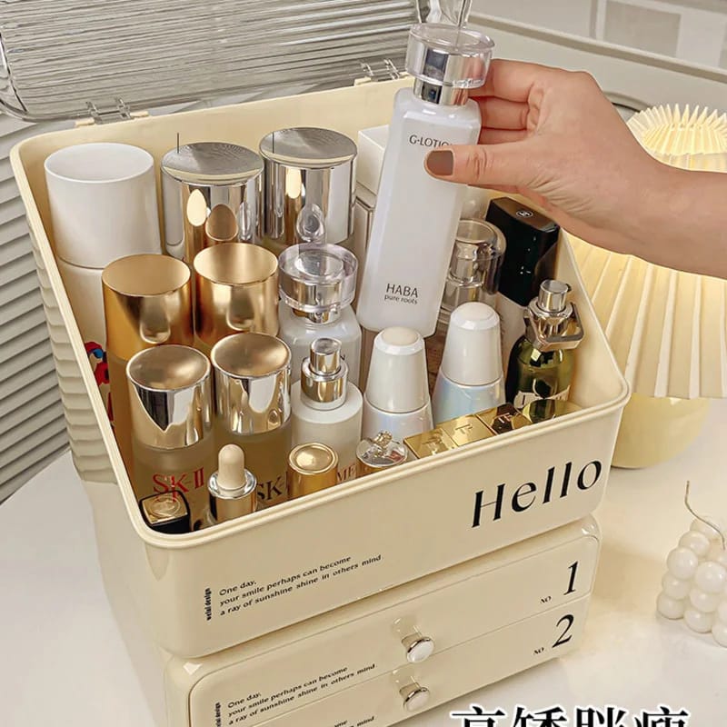 Exquisite Cosmetic Organizer with Dual Shelves and Brushes Holder