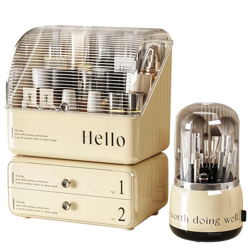 Exquisite Cosmetic Organizer with Dual Shelves and Brushes Holder