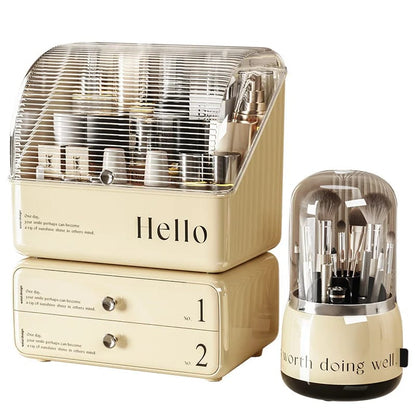Exquisite Cosmetic Organizer with Dual Shelves and Brushes Holder