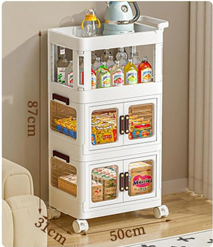 Rolling storage cart with wheel