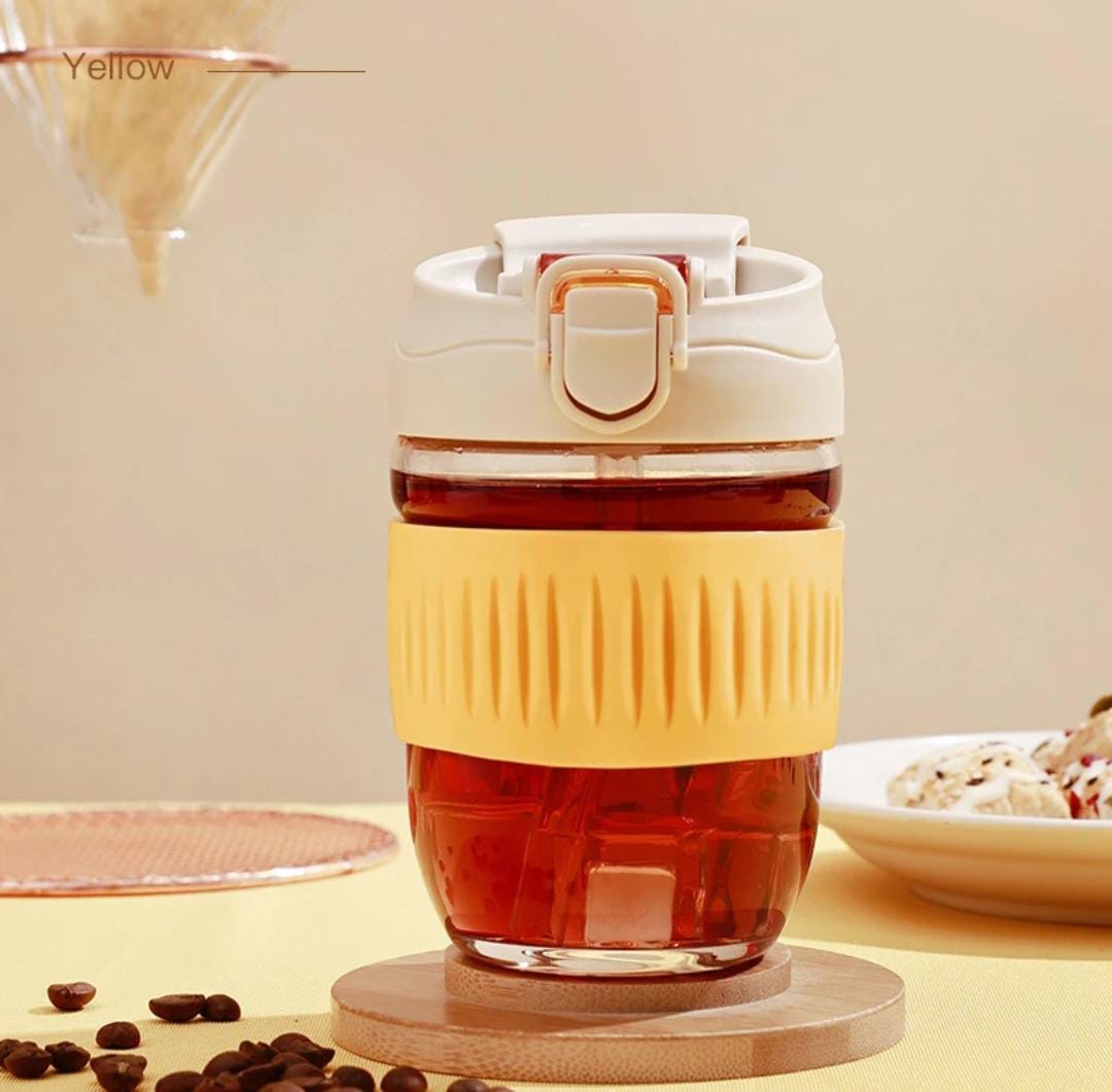 Smart Grip Glass With Lid & Straw