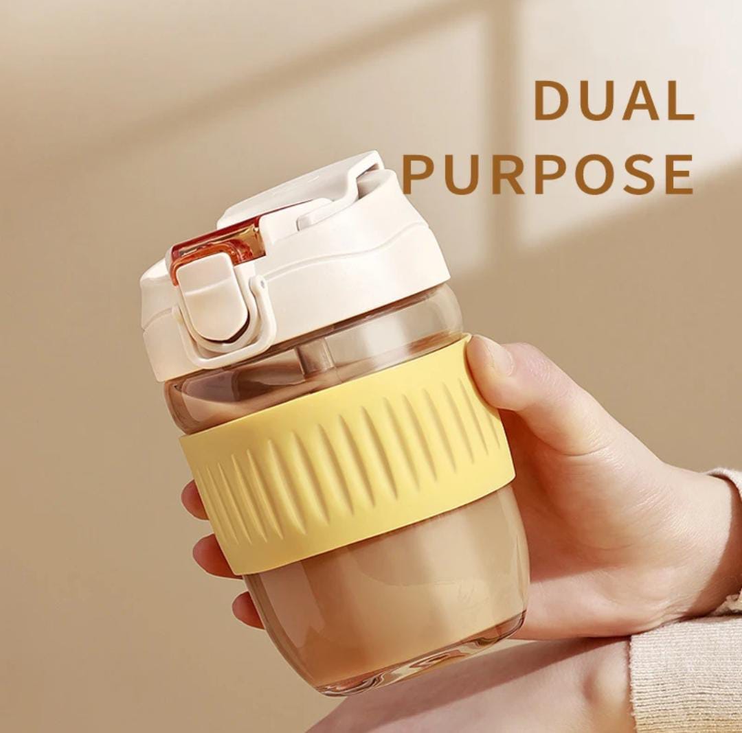Smart Grip Glass With Lid & Straw