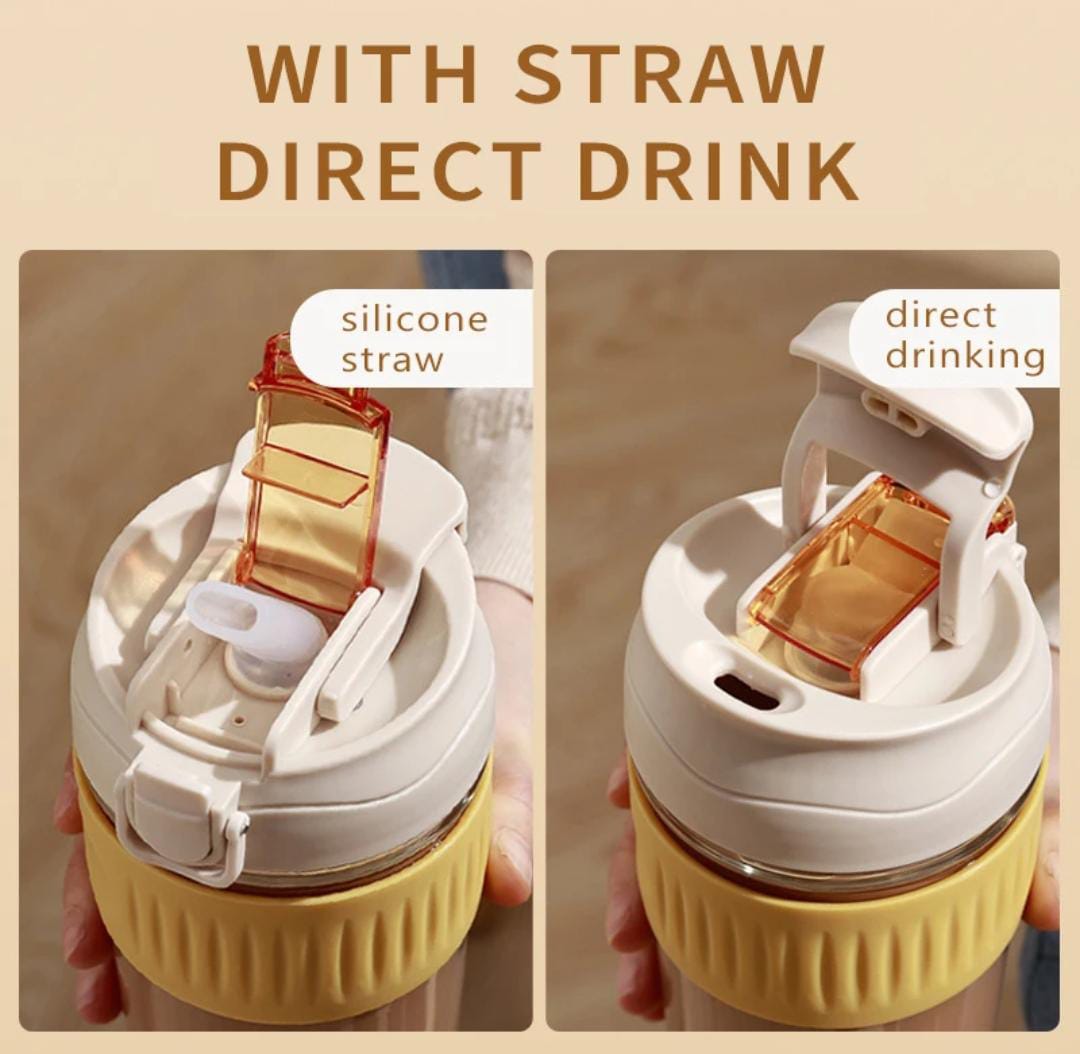Smart Grip Glass With Lid & Straw