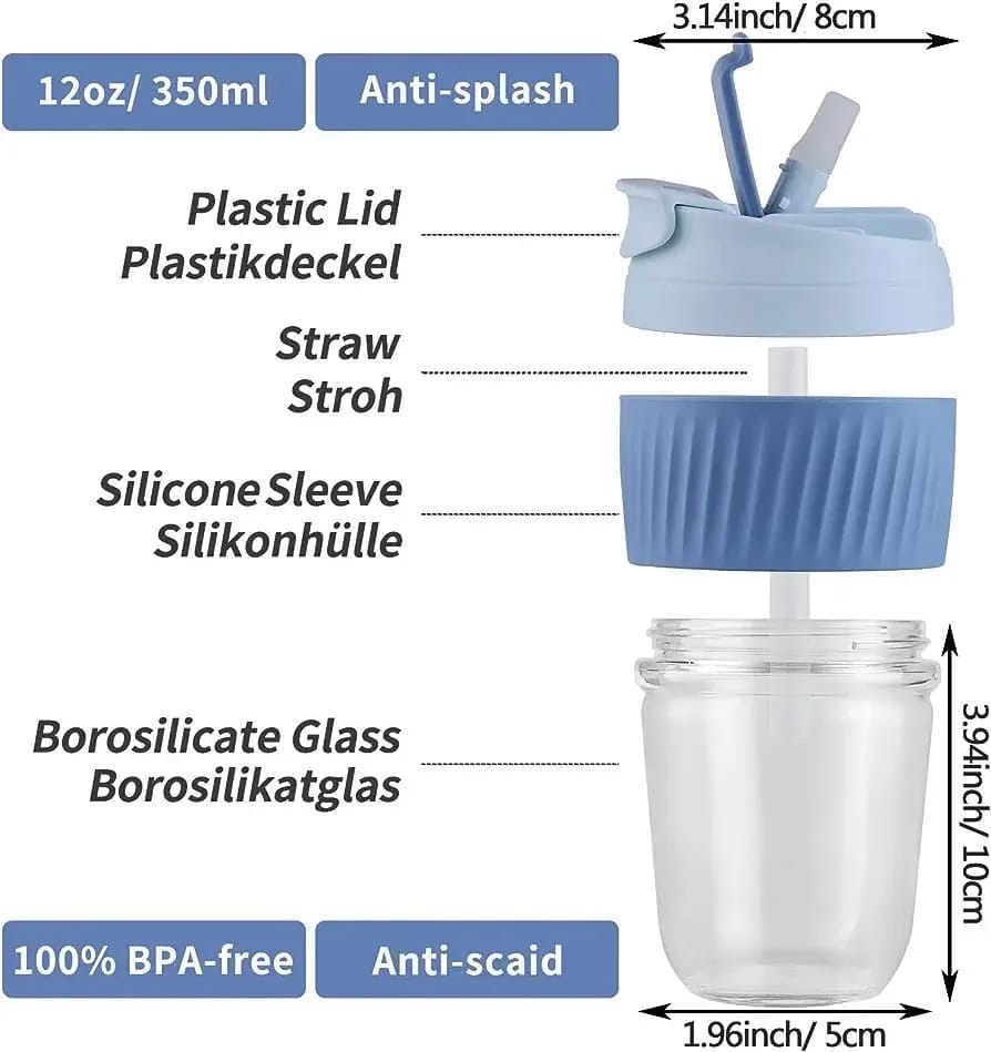 Smart Grip Glass With Lid & Straw