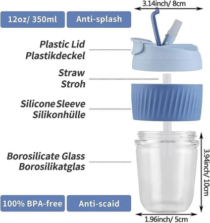 Smart Grip Glass With Lid & Straw