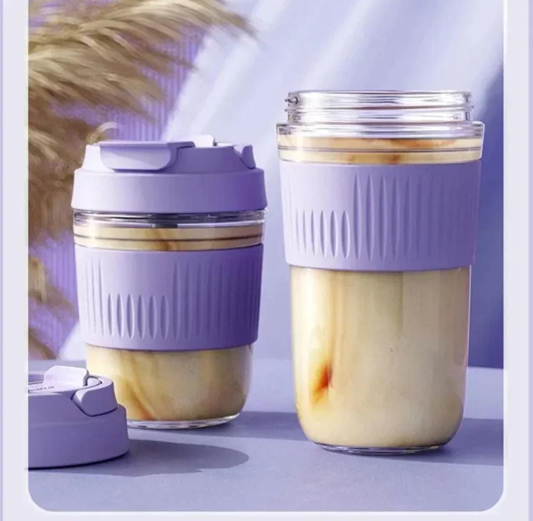 Smart Grip Glass With Lid & Straw